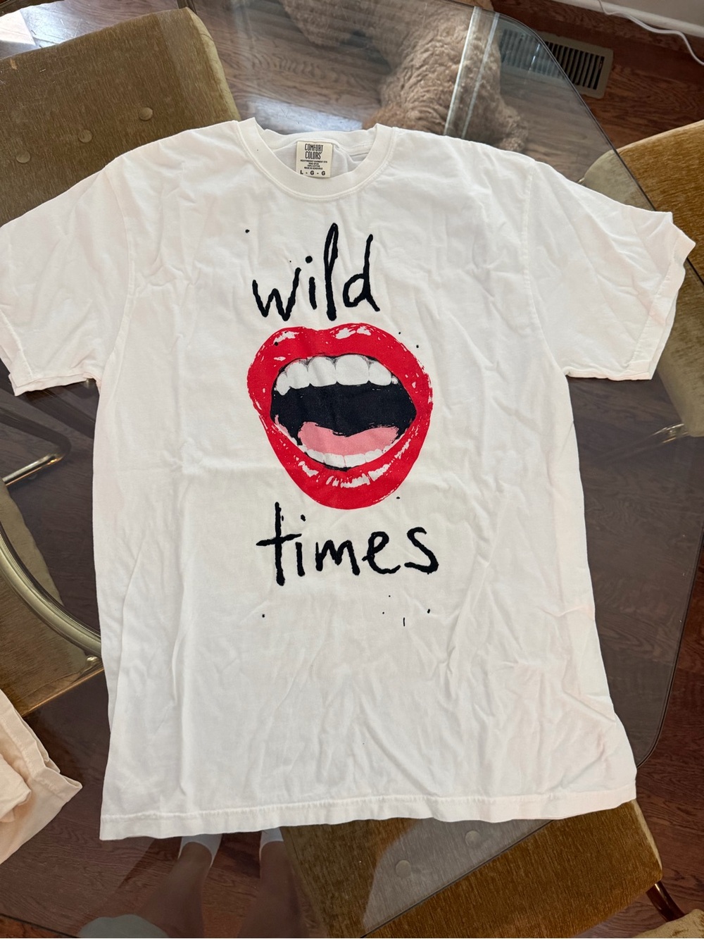 Kristin Jones Women's White Short Sleeve Tee with Red Lip Graphic - Wild Times